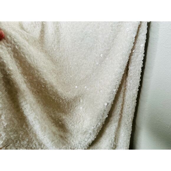 MAC DUGGAL White Sequined One Shoulder Low Back Draped Mini Dress Size 8 - Picture 8 of 13